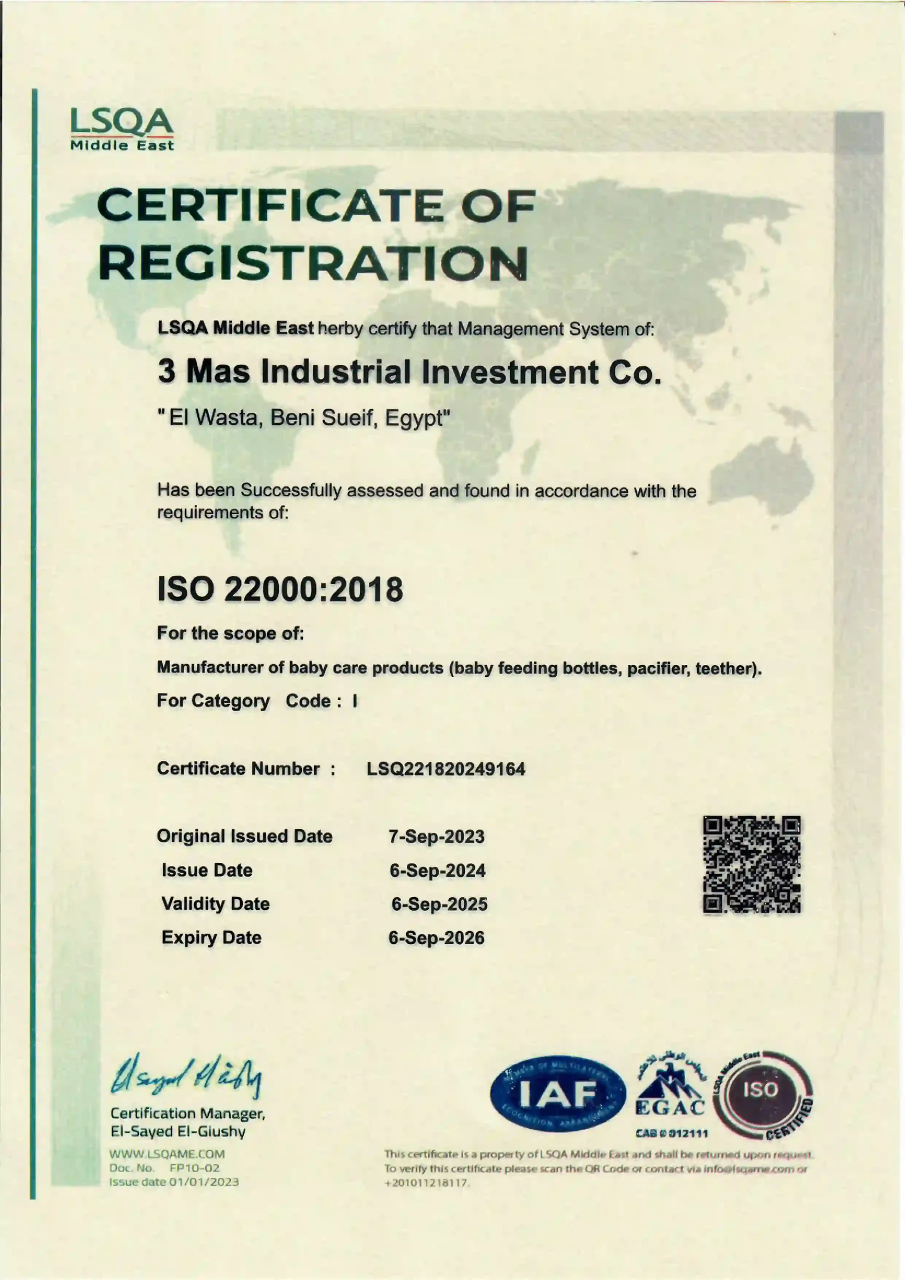 ISO 22000 certificate